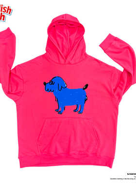 interesting灵魂 蓝色插画小狗狗线条轮廓创意趣味学院风连帽卫衣