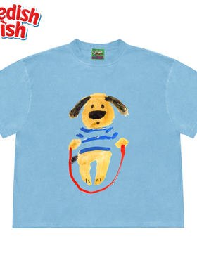 interesting灵魂！趣味卡通小狗跳绳ins小众涂鸦oldshcoo短袖T恤