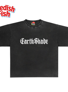 interesting灵魂 潮牌美式千禧风oldschool哥特字重磅水洗短袖T恤