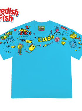 240g浅湖蓝色短袖T恤！美式阿美咔叽街头嘻哈Ootd小众滑板卡通rap