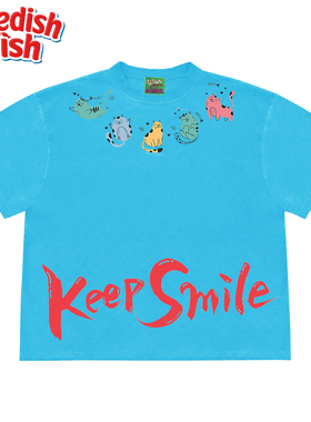 全棉！浅湖蓝色240g重磅街头oversize阿美咔叽奢潮短袖T恤原创ins