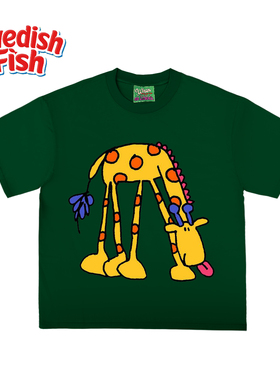 墨绿色！卡通宽松240g重磅纯棉小众亮色美式阿美咔叽oversize短袖