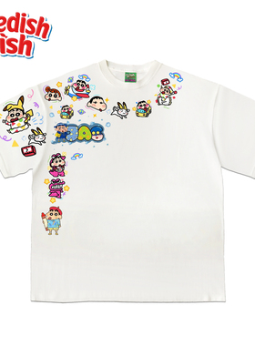 蜡笔小新潮牌穿搭设计感短袖T恤oversize无性别240g重磅阿美咔叽