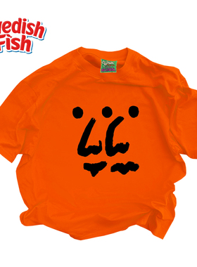 橙色！美式奢潮朋克穿搭亮色高级感纯棉宽松240g落肩重磅短袖T恤