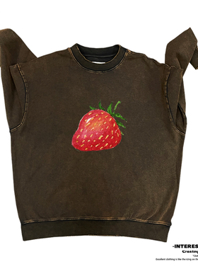 interesting灵魂 草莓绘画创意艺术灵感童趣炒盐工艺重磅圆领卫衣