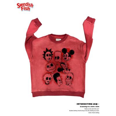 砖红色！涂鸦艺术创意嘻哈rap卡通独特插画街头oversize圆领卫衣