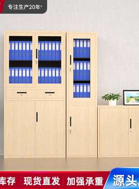 文件柜铁皮柜钢制办公档案资料存放柜器械收纳柜书柜黄色木纹转印