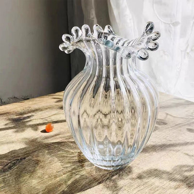 轻奢北欧式浪花口玻璃花瓶创意客厅约透明鲜花水培养网红插花器