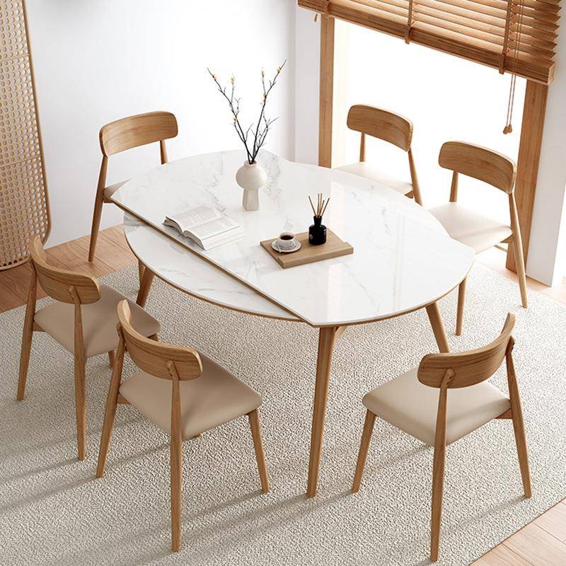 北欧岩板餐桌子家用小户型现代简约多功能实木饭桌可折叠伸缩