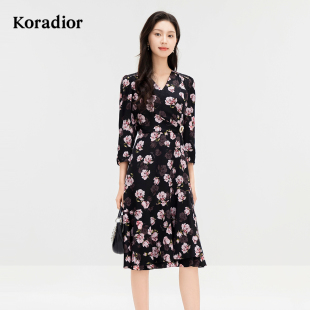 2025春浪漫度假风玫瑰连衣裙 Koradior珂莱蒂尔商场同款 桑蚕丝
