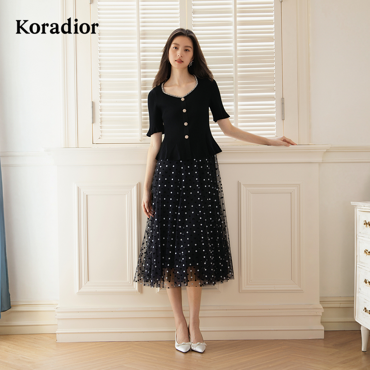 Koradior珂莱蒂尔商场同款2025秋新款优雅气质两件套连衣裙小黑裙