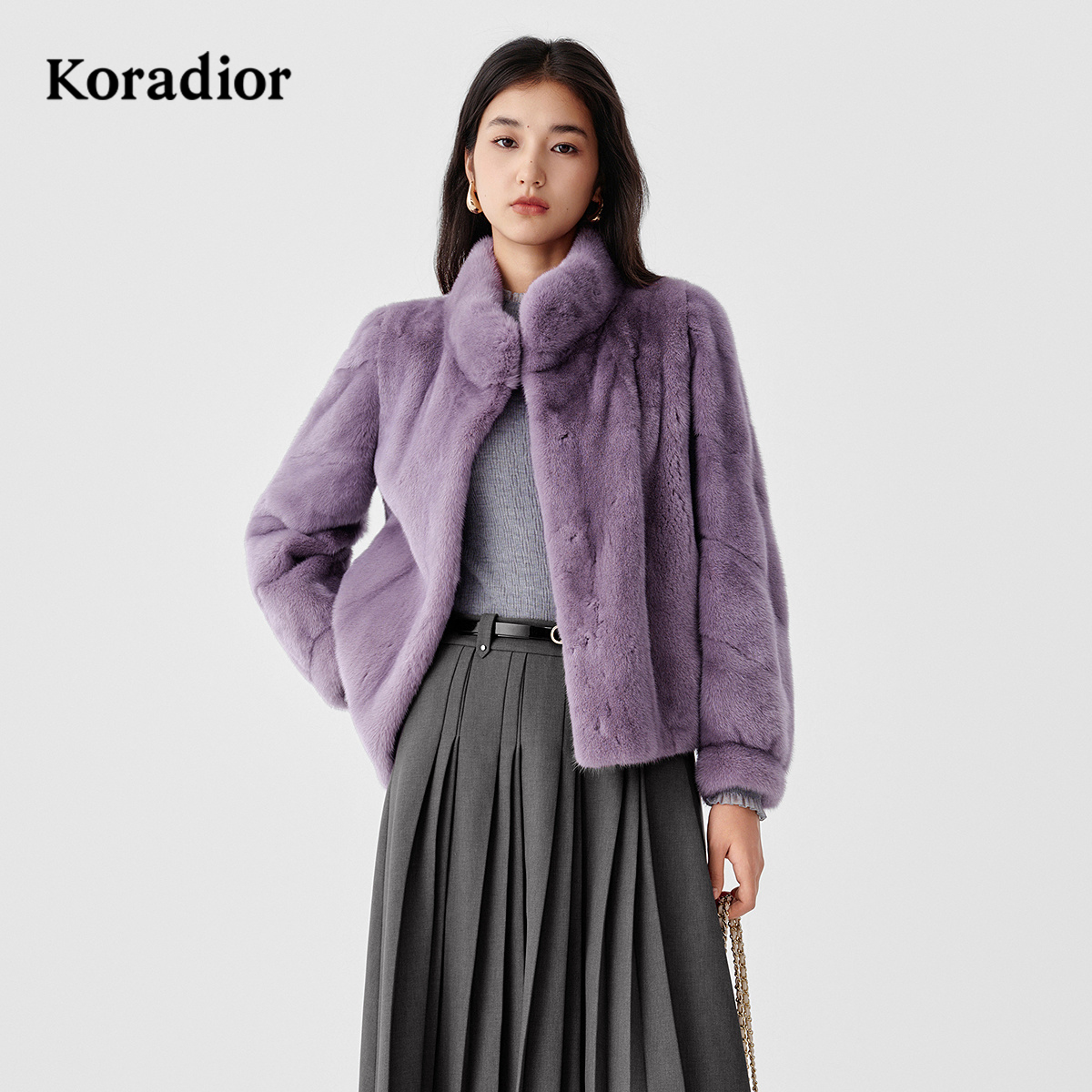 Koradior珂莱蒂尔2025年冬水貂毛皮草大衣女气质优雅整貂外套女