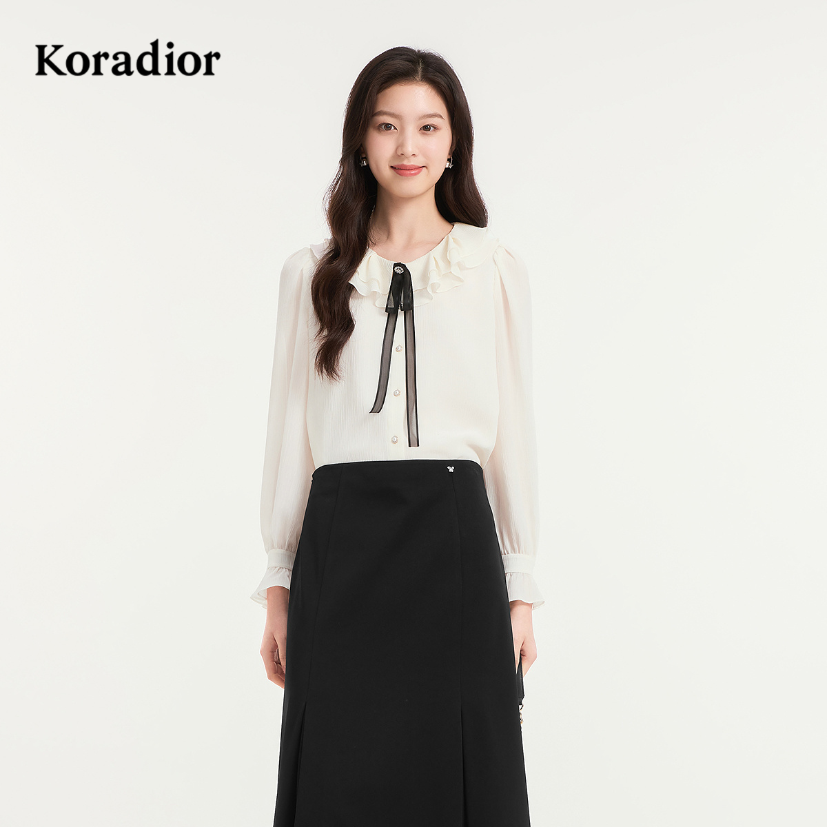 Koradior珂莱蒂尔商场同款2025秋季新款气质优雅白色衬衫上衣女