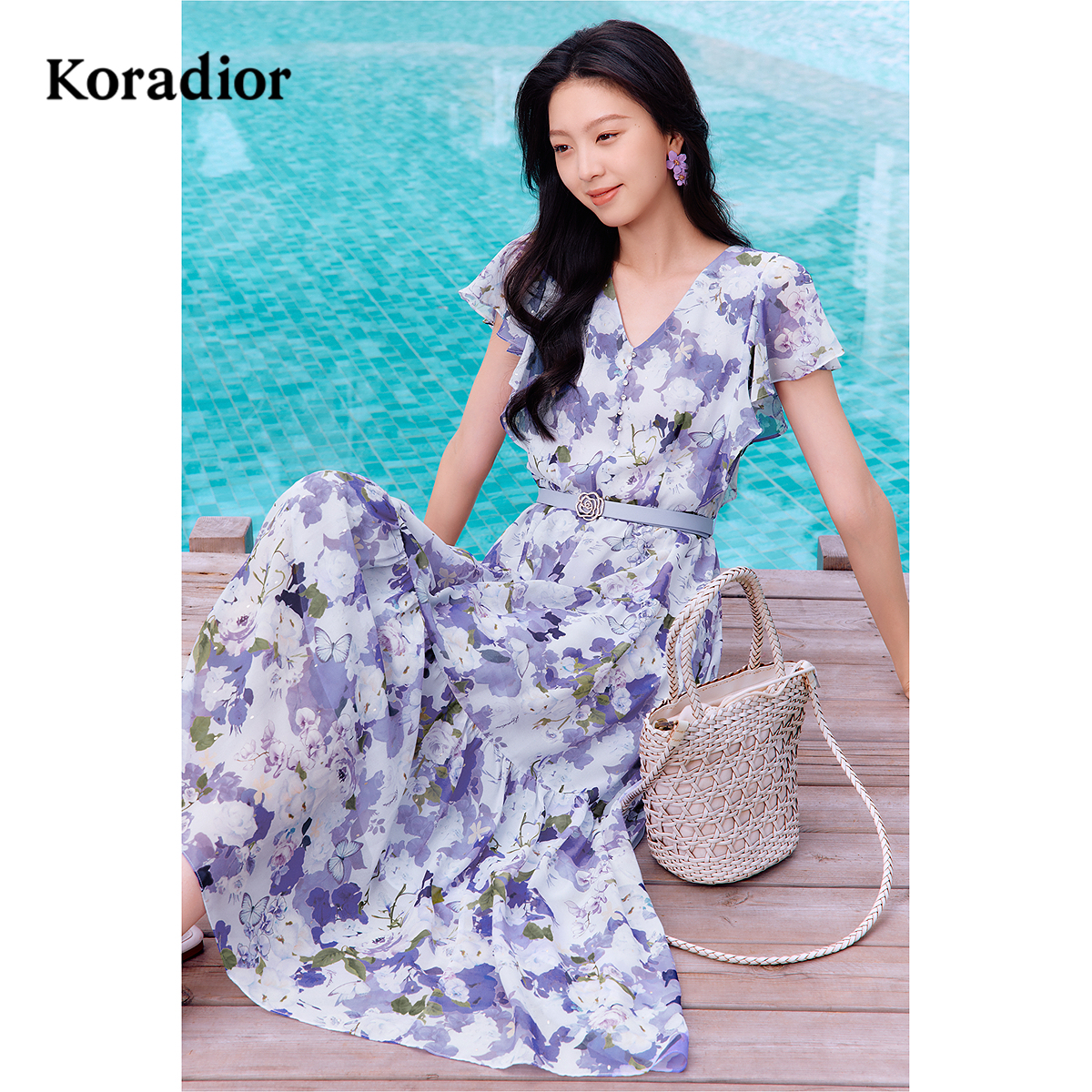 【寻梦蝶影】Koradior珂莱蒂尔商场同款25夏度假风浪漫玫瑰连衣裙