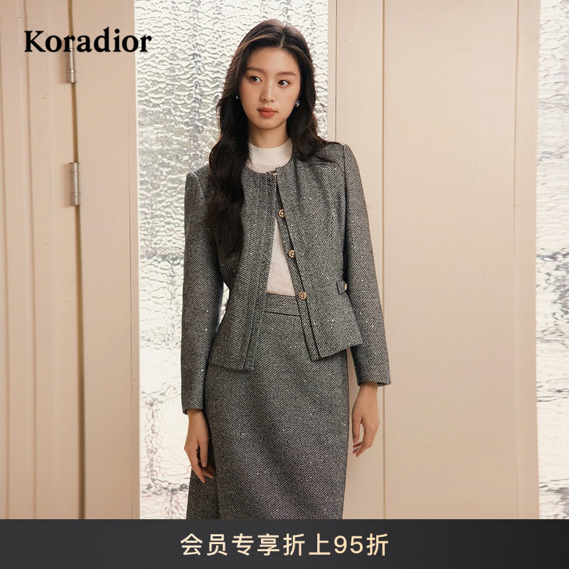 【珠片花纱】Koradior珂莱蒂尔商场同款2025秋新款气质香风短外套