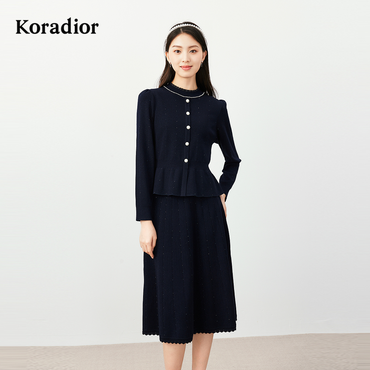 【羊毛】Koradior珂莱蒂尔商场同款冬季气质精致两件套针织裙女