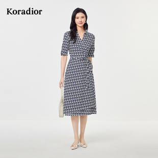 裙格纹显瘦连衣裙女 V领衬衫 Koradior珂莱蒂尔商场同款 2025夏新款