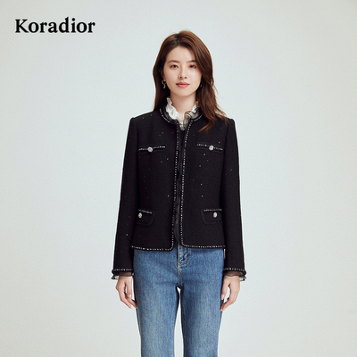 Koradior珂莱蒂尔商场同款秋花边领星光花呢气质精致香风外套女