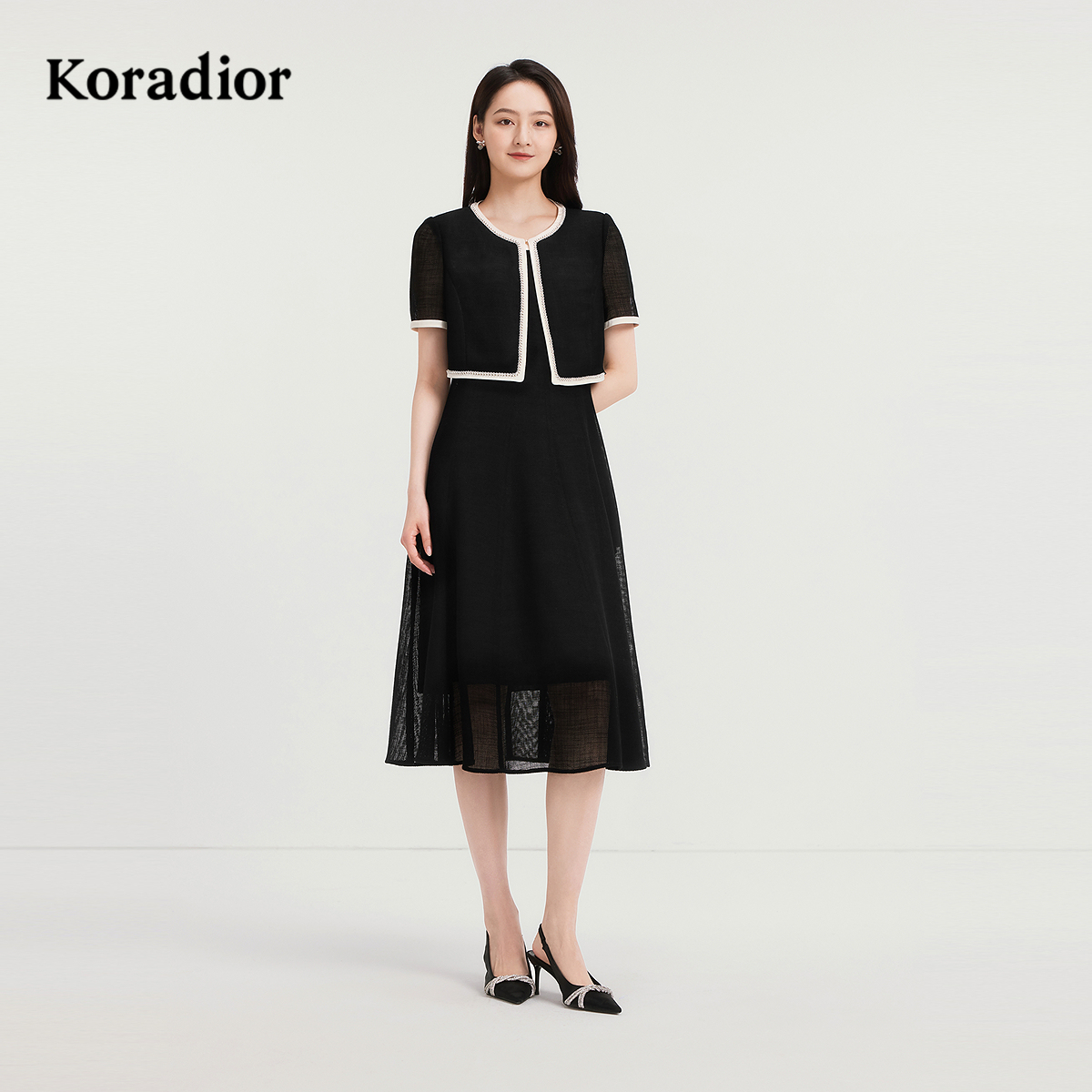 【醋酸】Koradior珂莱蒂尔商场同款2025夏气质两件套连衣裙小黑裙