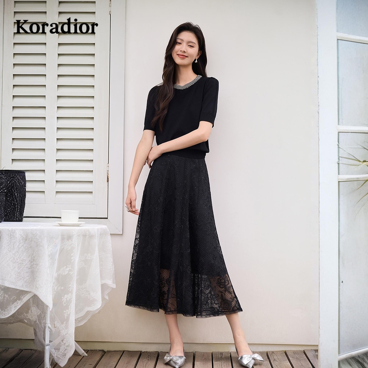 【蕾丝之境】Koradior珂莱蒂尔商场同款2025夏重工精致亮片半身裙
