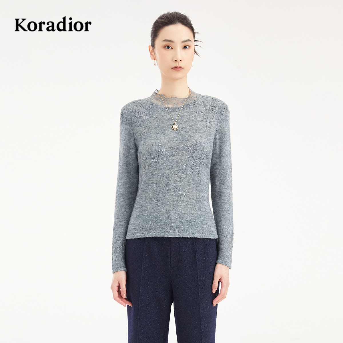 【羊毛羊绒】Koradior珂莱蒂尔商场同款2025冬季气质提花针织衫女