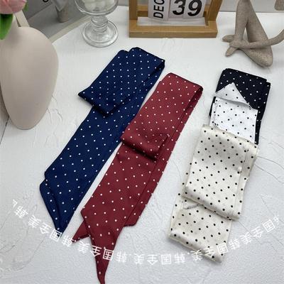韩版红色波点长条丝巾系脖围巾