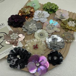 欧洲站欧货2025年春夏新品手工钉珠紫色珠片珍珠花朵diy服装辅料