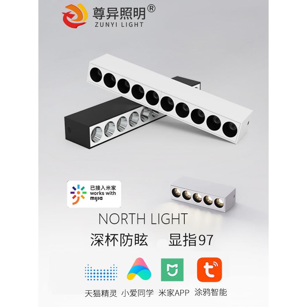 蓝牙Mesh 2.0m家庭智能表面安装条形格栅灯家庭客厅无主光通道入