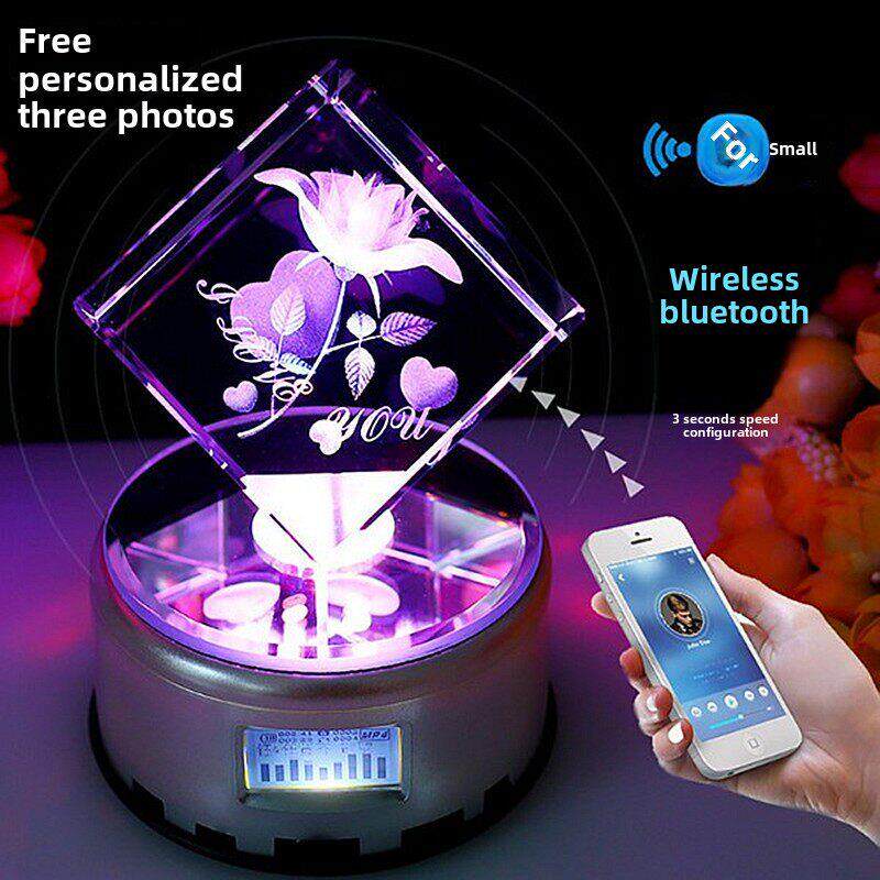 灯笼旋转蓝牙扬声器与雕刻水晶魔方音乐盒照片定制夫妇和孩子的生