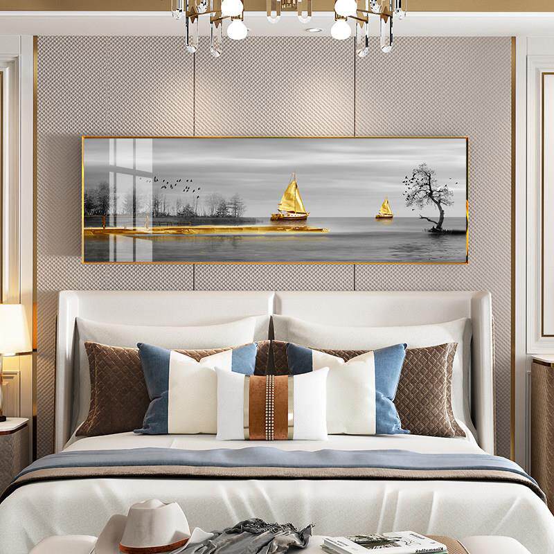 卧室床头装饰画石来运转晶瓷镶钻沙发背景墙壁画现代轻奢横版挂画