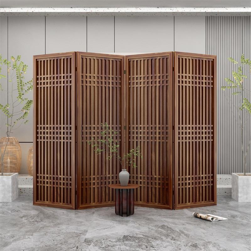 新中式可折叠简易屏风隔断卧室遮挡玄关装饰木质办公室隔断可移动