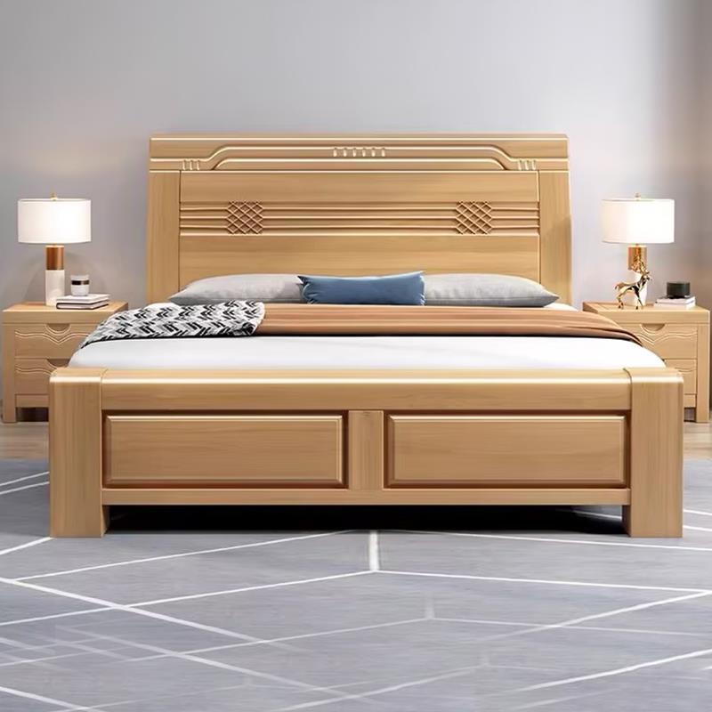 加厚榉木全实木大床1.8米现代简约主卧双人床大床1.5米工厂直销床