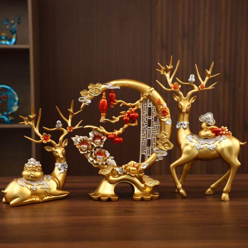 新中式招财福鹿轻奢高档电视柜客厅酒柜摆件店铺开 业礼品新居乔