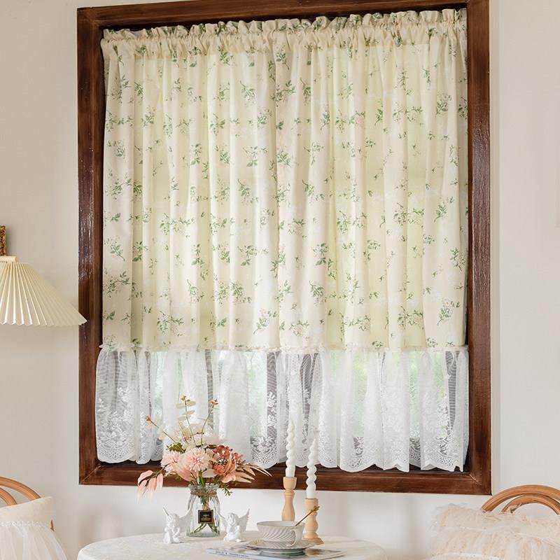 法式覆古半帘碎花棉麻小窗帘卧室飘窗隔断门帘名宿田园印花花边纱,居家布艺,定制窗帘,淘宝优惠券,粉丝福利购,淘宝优惠卷