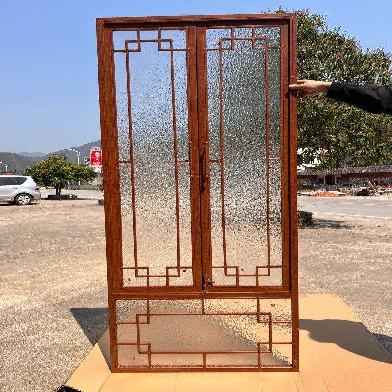 定制新中式铝合金铁艺彷木纹平开 左右拉门窗隔断窗户左右折叠窗