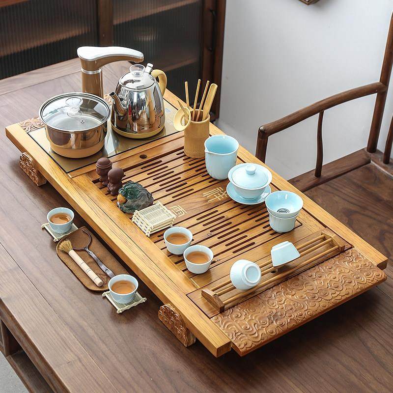 茶具套装家用柯木实木茶盘整套功夫四合一体电磁炉茶海茶台全自动,餐饮具,功夫茶具,淘宝优惠券,粉丝福利购,淘宝优惠卷
