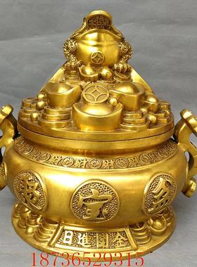 风水铜器纯铜聚宝盆大号如意金蝉白菜带盖招财家居铜器工艺摆件