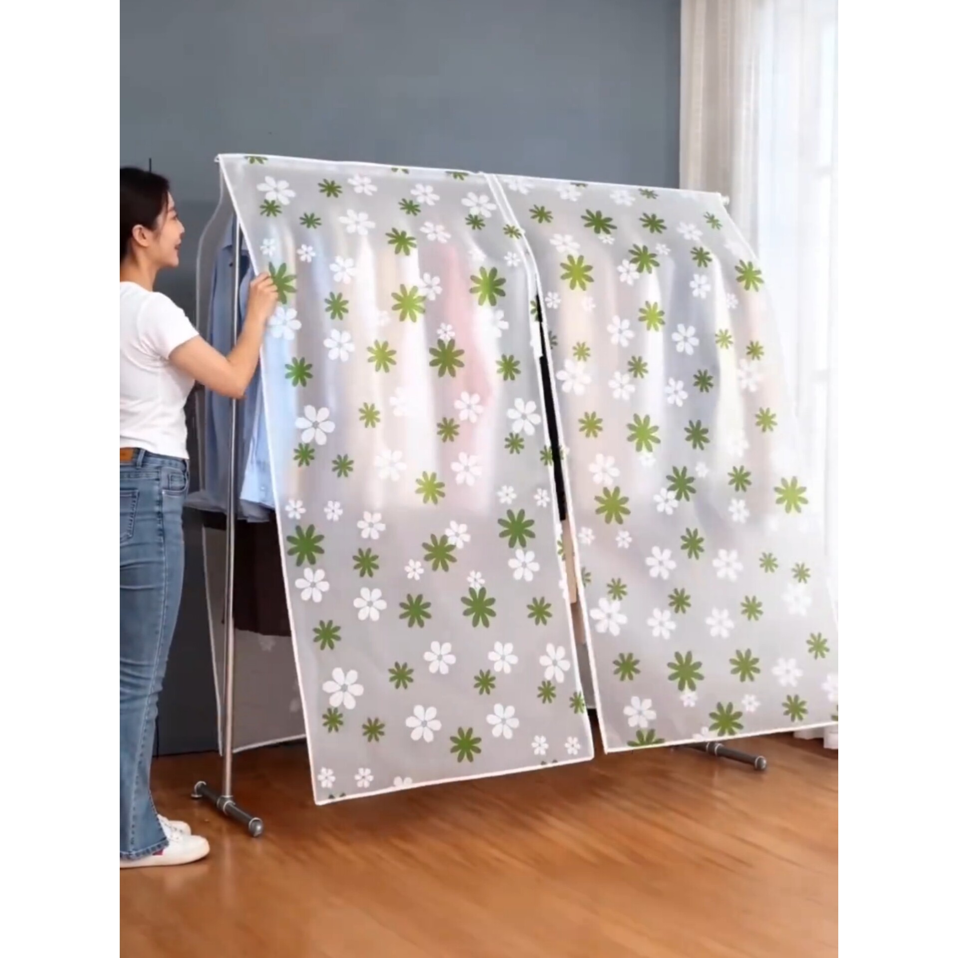 衣服防尘罩挂式家用盖布衣柜防灰尘保护罩落地衣架透明遮灰布帘子