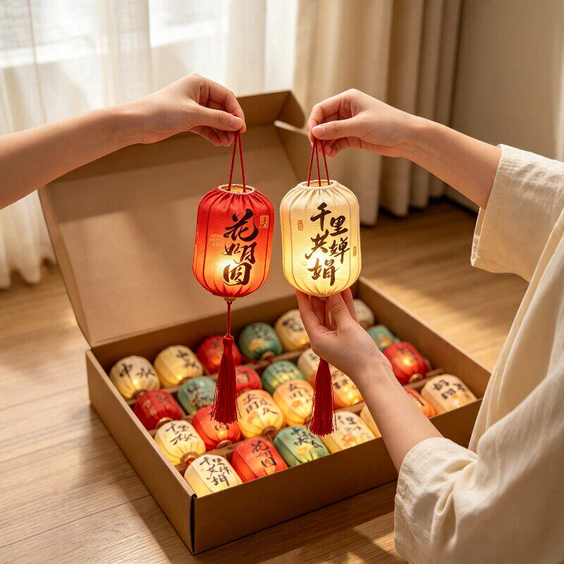 中秋节灯笼挂饰复古国风布艺手提发光花灯店铺节日氛围感场景布置