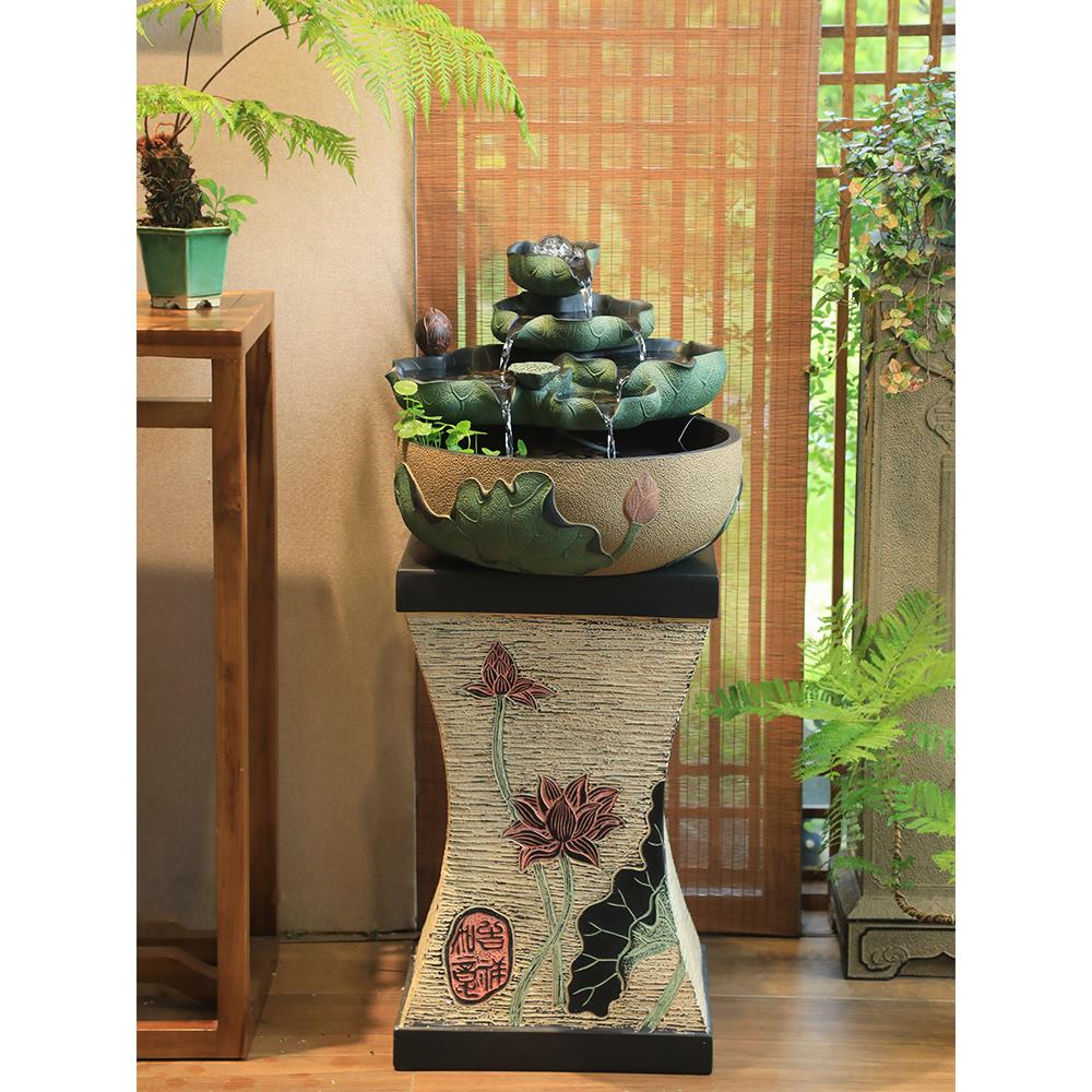 创意喷泉流水摆件招财风水球水景加湿器中式风水轮客厅桌面小鱼缸