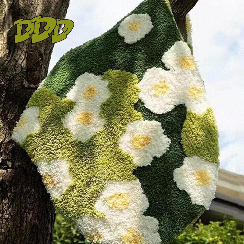 DDD 森系绿草地毯客厅可爱雏菊簇绒苔藓长地垫卧室植绒小花床边毯