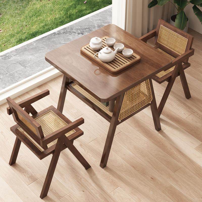 实木阳台休闲 茶桌椅组合2025新款藤编茶几简约小户型新中式小桌
