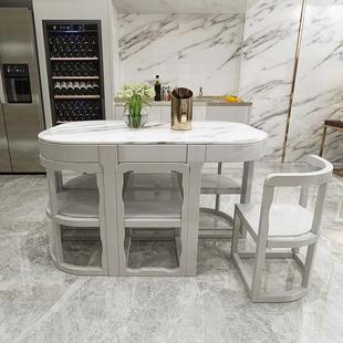 全实木餐桌椅小户型饭厅长方形现代简约大理石家用轻奢省空间饭桌