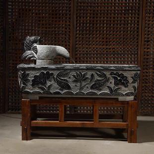 天然青石鱼缸长方形石槽石雕水槽荷花水缸石缸养鱼池客厅流水摆件