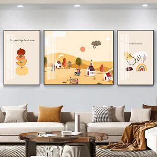 卡通抽象客厅装饰画轻奢沙发背景墙壁画晶瓷画三联画卧室家饰挂画