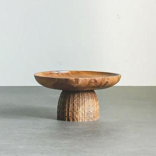 摆件 久伴中古实木托盘茶盘水果盘餐盘浮雕客厅桌面家用高级感日式