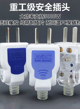 大功率二脚插头防摔加厚PC铜大功率插头转三孔通用接线可旋转10A