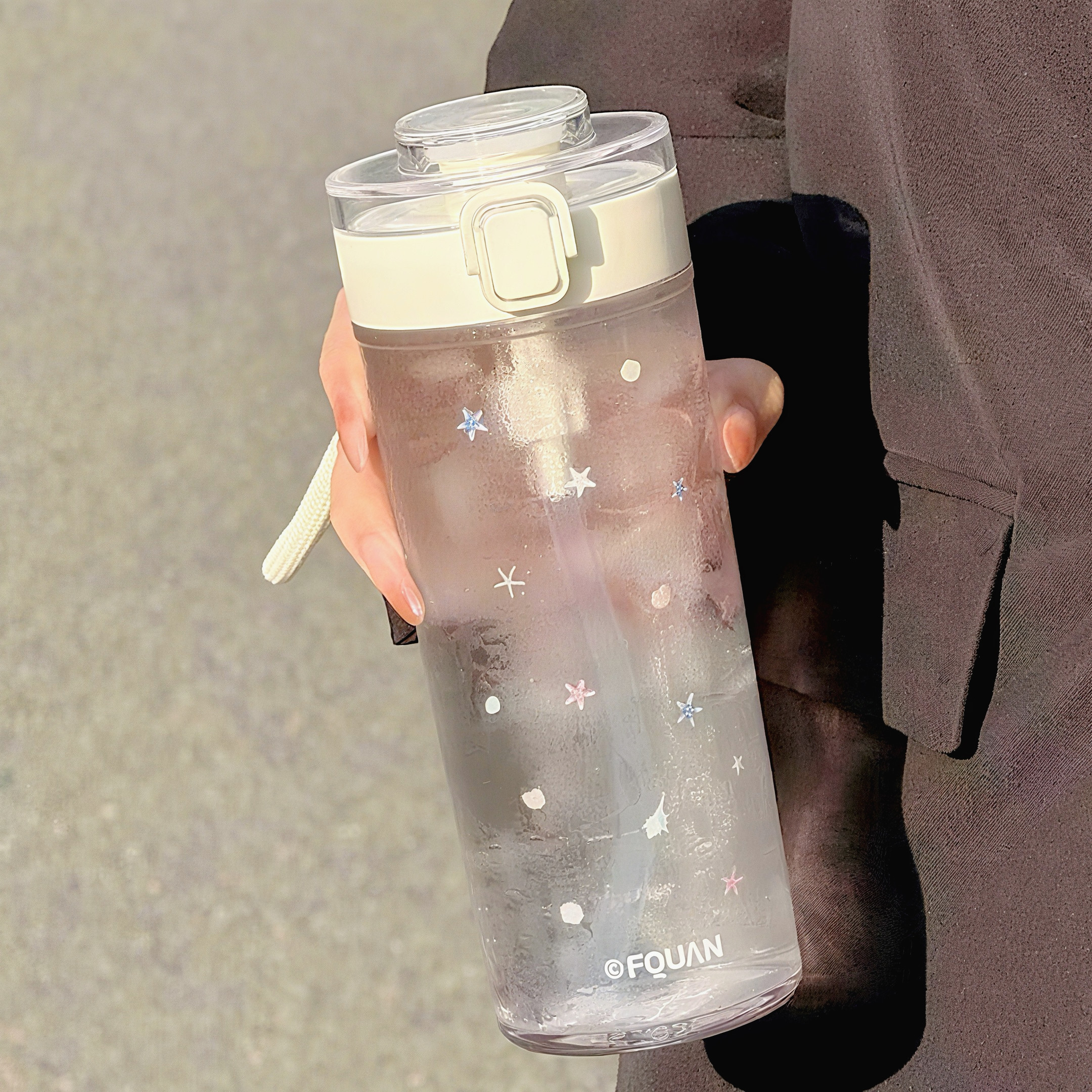 简约水杯女生ins风吸管杯子耐高温大容量双饮塑料杯学生上学专用图片
