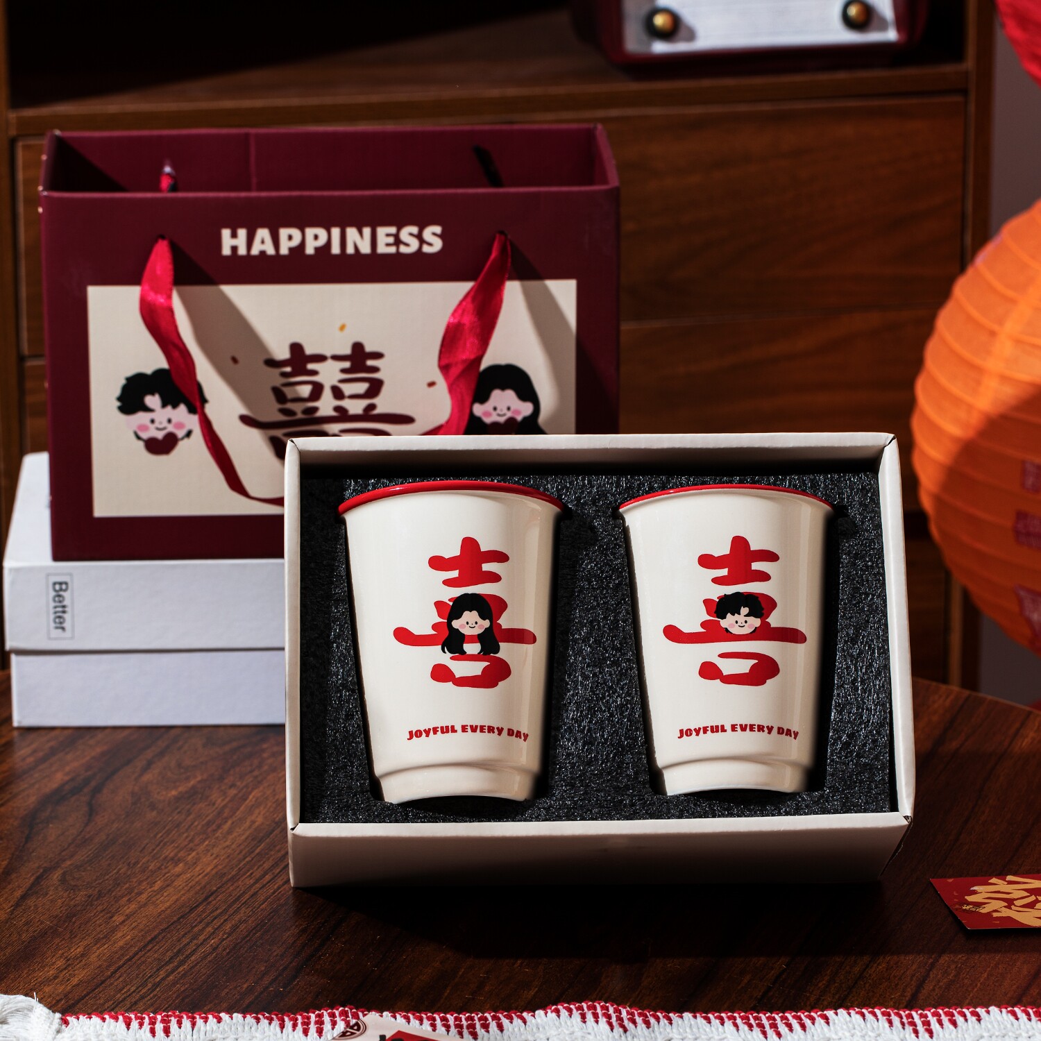 红色漱口杯结婚一对礼盒装情侣牙刷杯陶瓷新婚陪嫁洗漱杯刷牙杯子