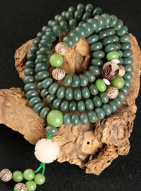 极速天然b绿皮风化绿色阴皮菩提根手串108颗天然白玉菩提子项链佛